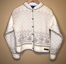 Vintage Dale of Norway Cardigan Sweater Nordic Wool Soft Blue  Cream MEDIUM