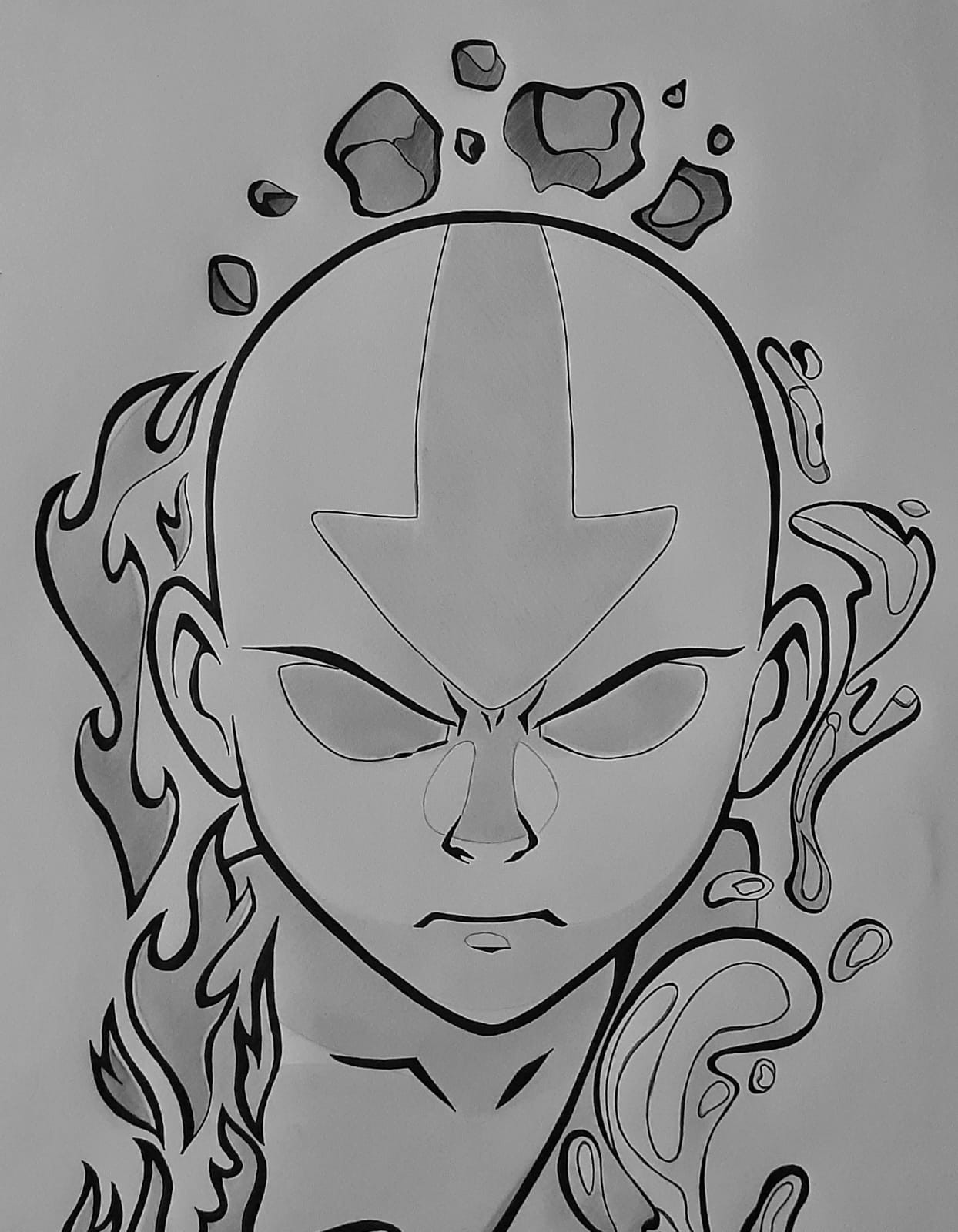 Unique Hand Drawn Tattoo style 'Aang - Avatar the Last Airbender' Artwork
