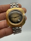 Vintage 1970s Timex Marlin UFO TV Date Dial Mechanical Mens Watch Runs Gold Tone