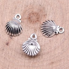 30/80PCS Antique Silver Scallop SEASHELL, Sea Shell Charm Pendant, Beach XCS65