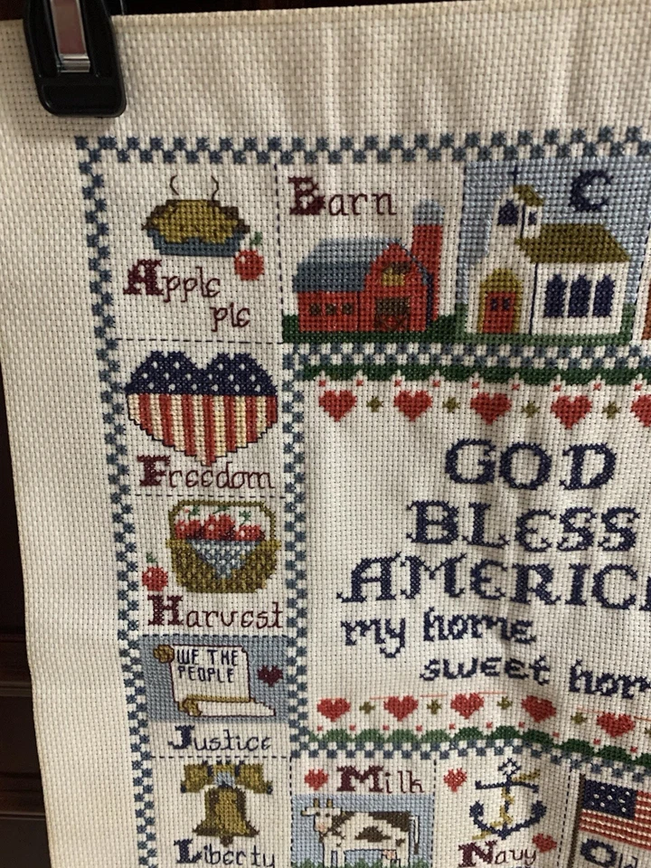 Finished Complete Vintage Paragon God Bless America Counted Cross Stitch Canvas - Image 3 of 4