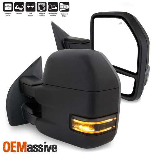 Pair Power+Heat+Turn Signal Black Towing Mirror For 15-18 Ford F150 [8 Pin Plug]