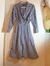 Tahari ASL Women's Blue and White Gingham Collared Midi Dress Size: 8
