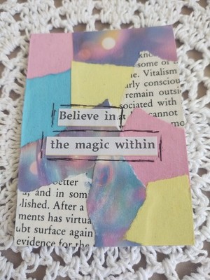 Handmade ACEO Collage Artist Trading Card. Pastel Bubbles - Believe in the Magic