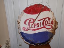 Vintage Pepsi Cola Metal Embossed Bottle Cap Sign