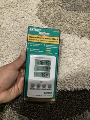 Extech 445702 Digital Hygro-Thermometer Clock Temperature & Humidity Meter