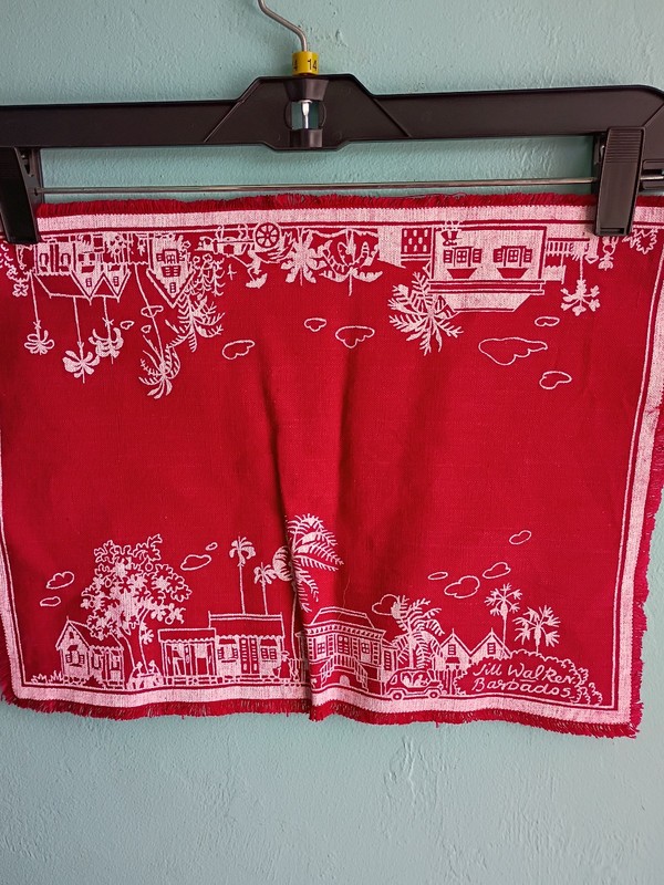 Vtg  Jill Walker Barbados Lot 5 Placemats, 6 Napkins Fringed Red/White Fabric