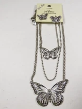 Vintage Mod Butterfly Jewelry Set Da Vinci Pierced Earrings Silver Tone C4751