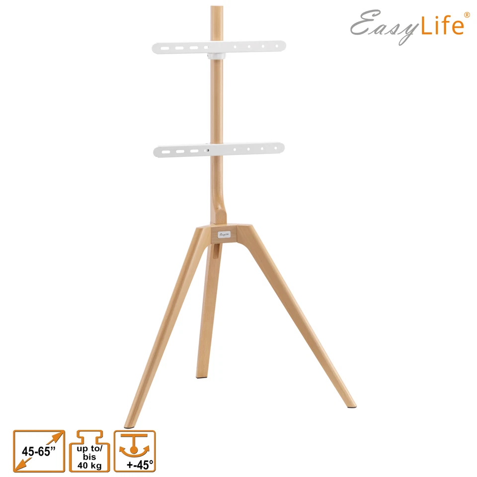 EasyLife Tripod Holz TV-Stativ 45-65", Schwenkbar & Höhenverstellbar in Buche - Bild 2 von 4