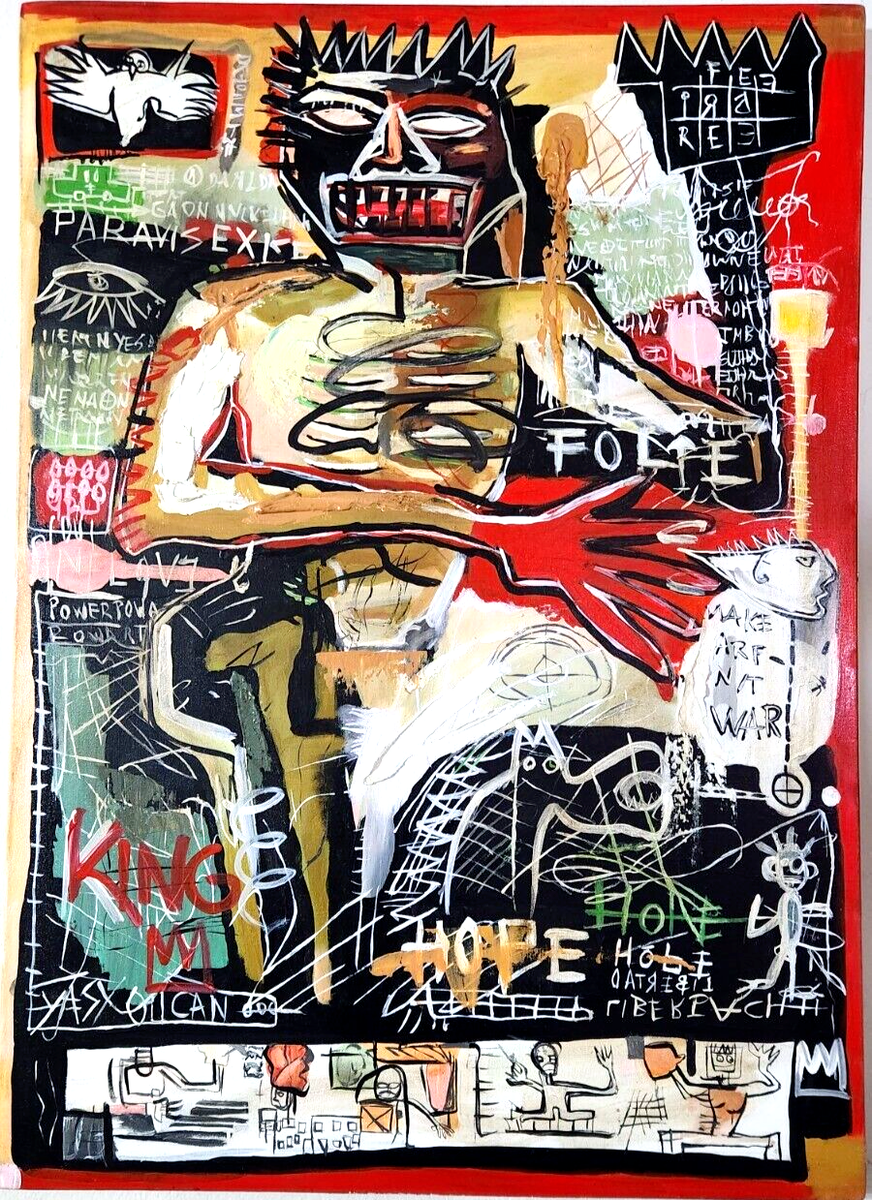 JEAN-MICHEL BASQUIAT 50x70 cm. Acrylic painting on canvas