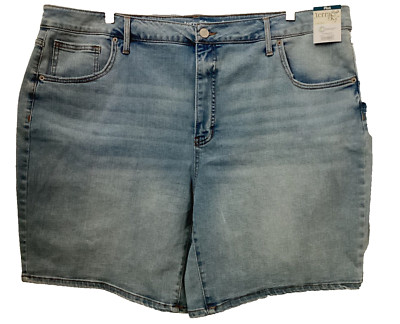 TERRA & SKY HIGH RISE LIGHT DENIM BERMUDA JEANS SHORTS Sz 26W
