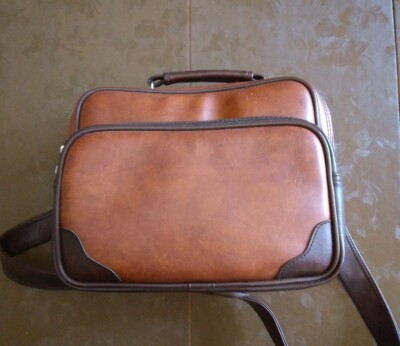 Vintage 3 Compartment Brown Leather  CAMERA BAG 12 W x 7 D x 9 H