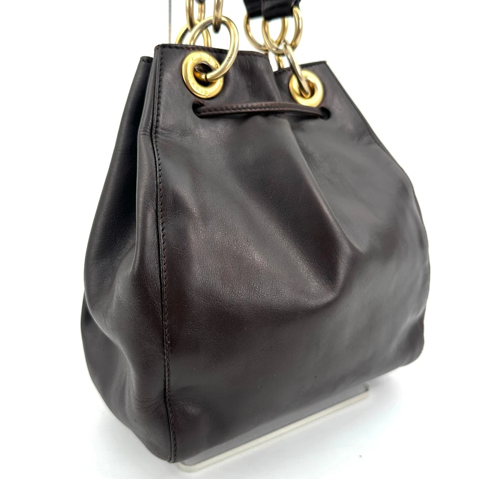 Celine Tote Bag Mini Drawstring Leather Hand Gold ZIP Authentic - Image 3 of 4