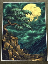 Moonlit Tree Cliff and Mountain Landscape Poster 18x24in