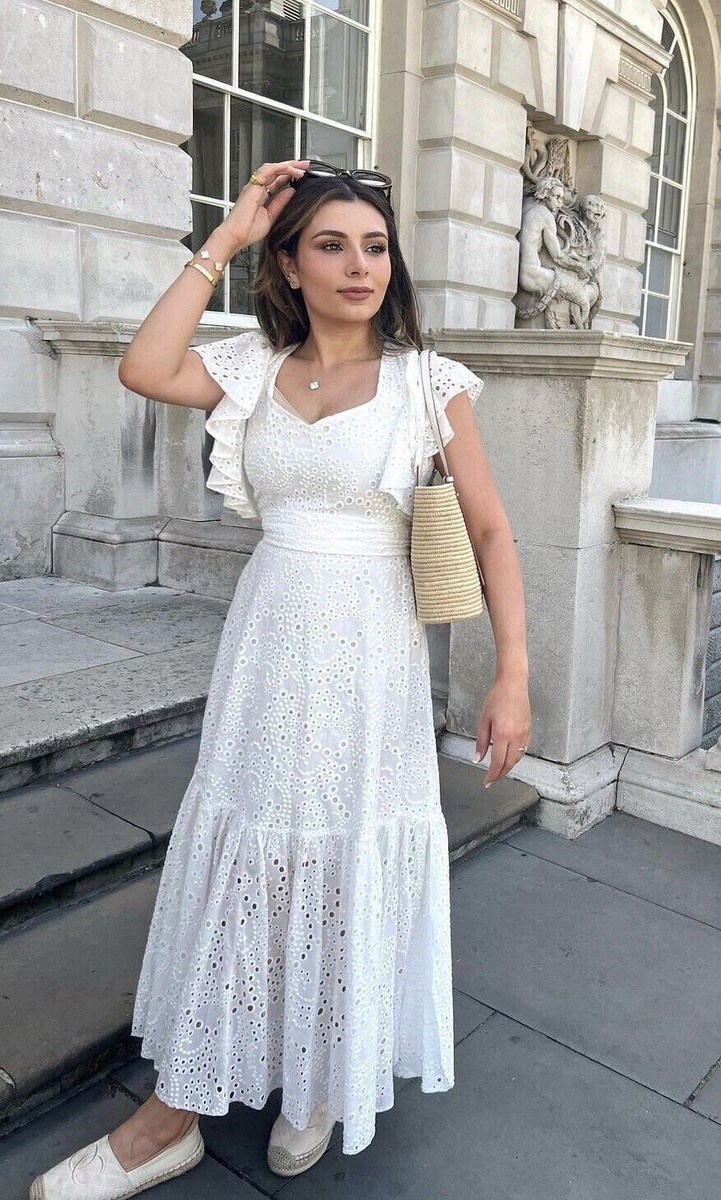 NWT ZARA WOMAN'S MIDI DRESS WITH CUTWORK EMBROIDERY WHITE SIZE XS