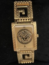 Vintage Swiss Authentic Gianni Versace Medusa Greek Key Gold Plated Men's Watch