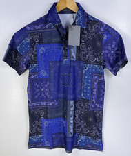 New G/Fore Golf Polo Shirt XL Blue Bandana Tech Pique Slim Fit Mens 120
