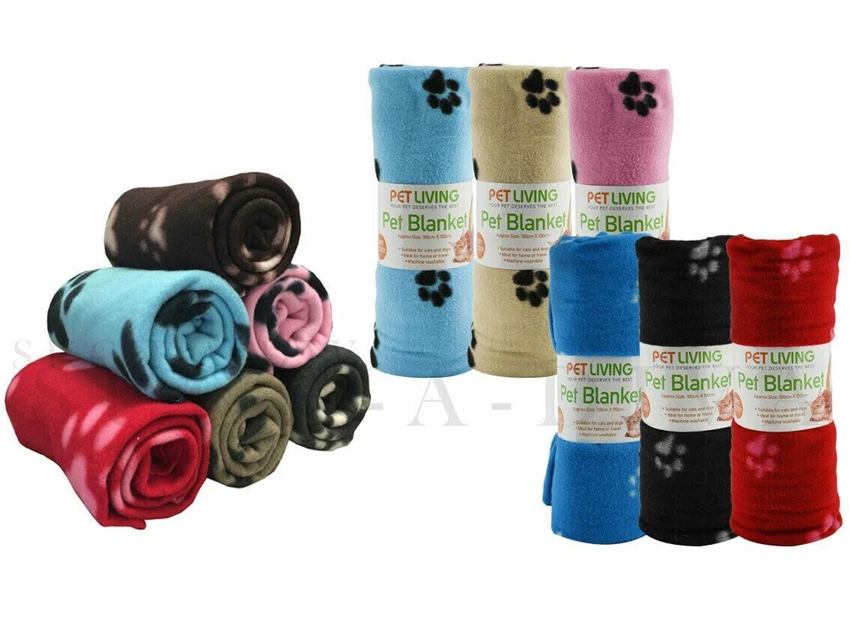 PET TOUCH SOFT FLEECE PAW PRINT PET CAR BLANKET DOG PUPPY CAT BED 70 x 73cm & 100 x 150cm