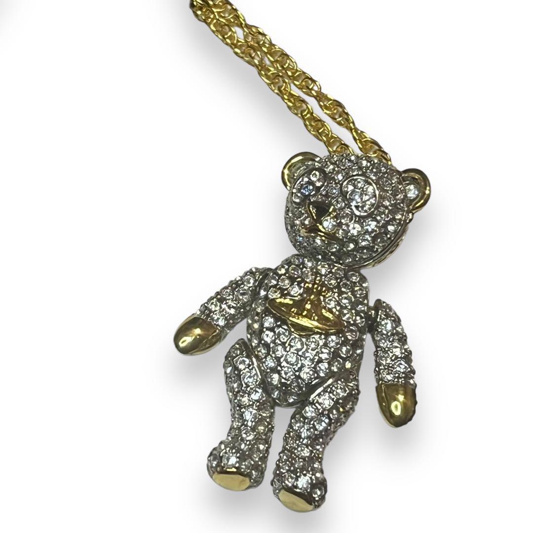 Vivienne Westwood Teddy Bear Orb Crystal Necklace Gold Silver