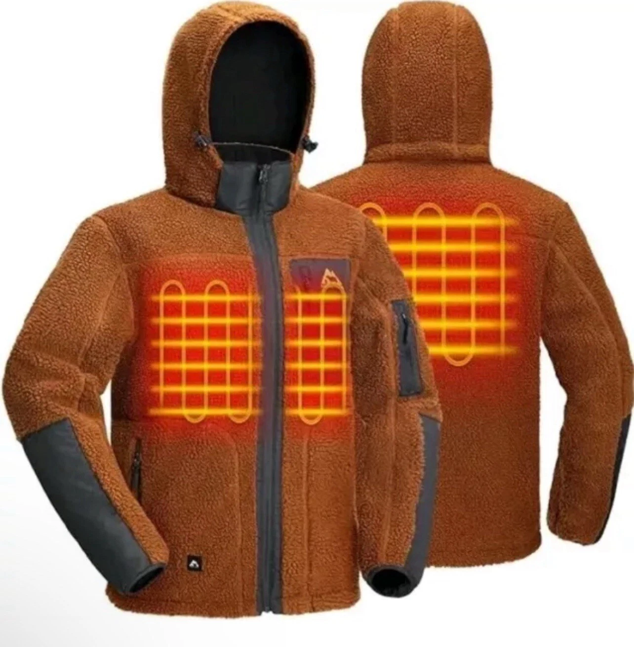 Men's XXL KINGS TREK Brown Heated Jacket Fleece Windproof Sherpa Heating Coat