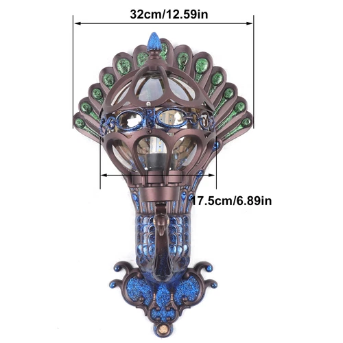 Peacock Wall Lamp Exterior Wall Light Fixture Garden Sconce Porch Light Antique - Picture 4 of 10