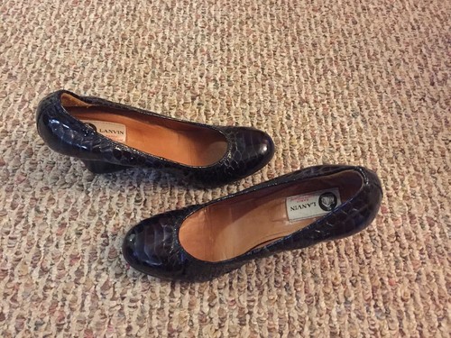 Lanvin Ballet Wedge Pump Navy Snake-Embossed Patent Leather Size: 39 - Picture 3 of 8