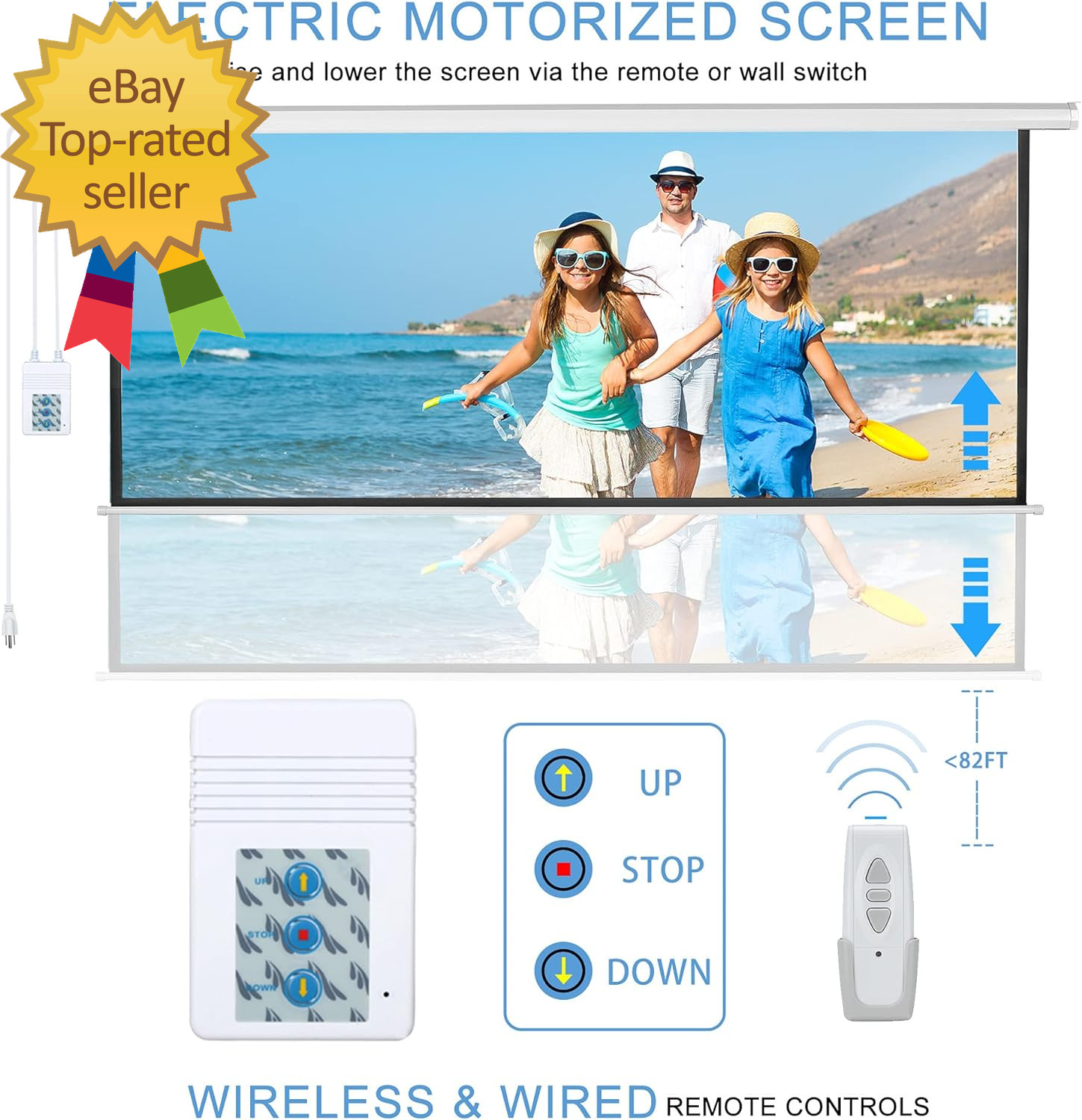 110" Motorized Projector Screen Electric Diagonal Automatic Projection 16:9 HD M