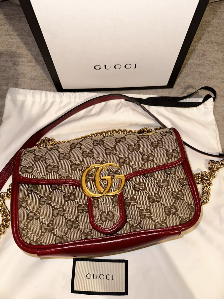 GUCCI GG Marmont Mini Canvas Leather Shoulder Bag Beige 446744