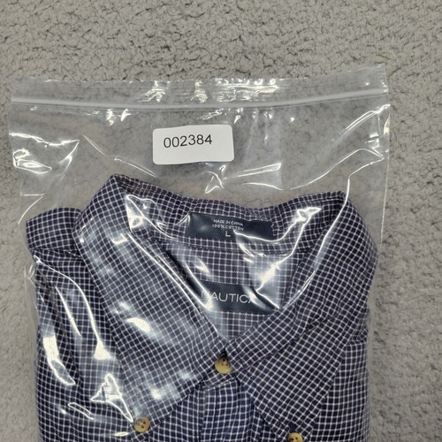 Nautica Shirt Mens Large Blue White Geometric Long Sleeve Button Up - Picture 11 of 11