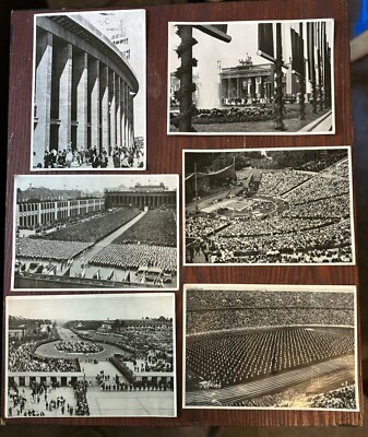 6 Large Glossy Photos Of 1936 Olympics During Ceremony And Out Side The Arena