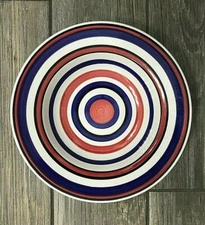 PEBBLE BEACH Living Art Multi-Stripes Red White Blue Round Soup Bowl 9 3/4"