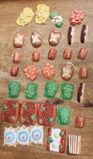 Vtg Celluloid Thin Plastic 1960s Molded Play Toy Food 34 Piece Play Kitchen Lot