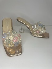 Womens Trendy Summer Peep Toe Diamante Clear PVC Slippers High Heels Sandals