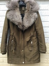 Biba Parka Coat Fur Collar S 8 / 36 Olive Green *worn Twice*