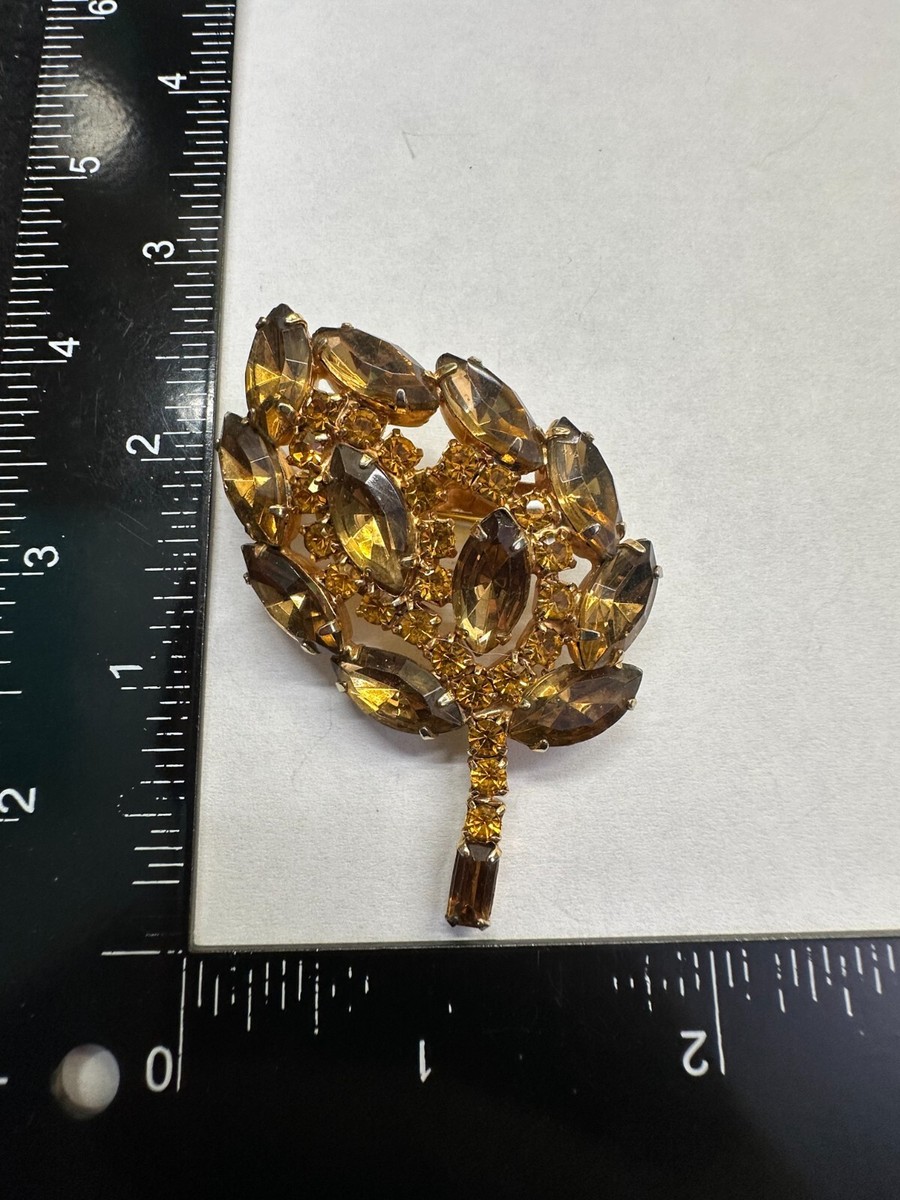Flower Leaf Amber Round & Navette Rhinestone JULIANA Vintage