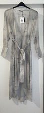 ZARA GREY SEMI-SHEER PRINTED CROSSOVER V-NECKLINE MIDI TUNIC DRESS SIZE XS-S NEW