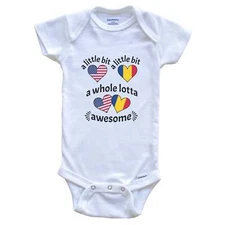 A Little Bit Romanian American Romania USA Heart Flags Baby Bodysuit - Baby Gift