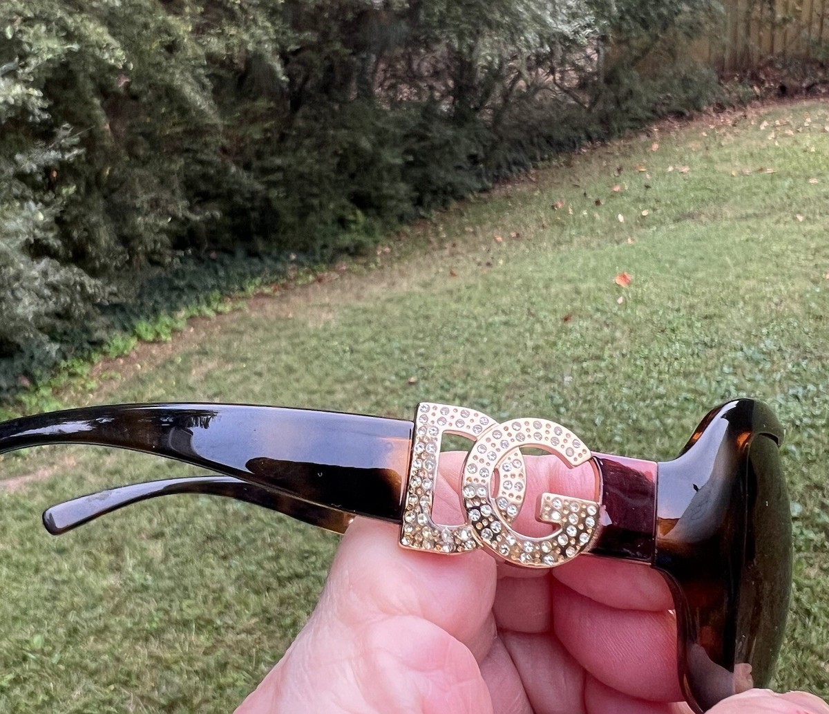 Vintage Dolce & Gabbana Brown Tortoise DG Logo Rhinestone