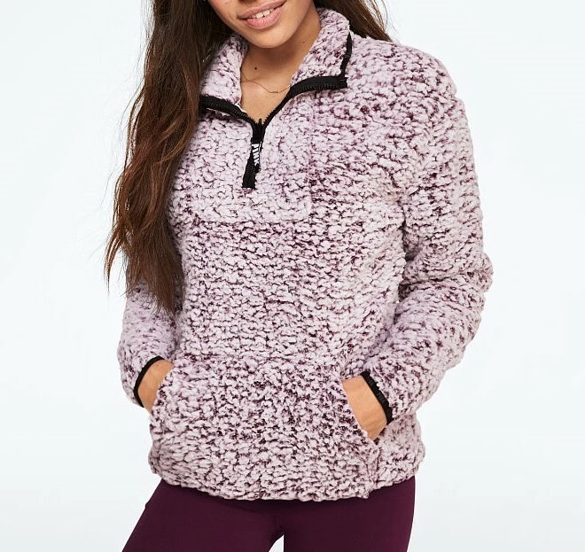 Victoria's secret pink sherpa clearance boyfriend quarter zip pullover