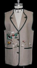 BEIGE  LINEN Women German Western FARM ANIMALS EMBR Summer Jacket VEST M