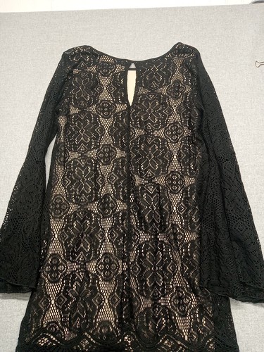 Ryan Michelle Top Bluse Damen Größe Large schwarz gehäkelt hellbraun gefüttert Abend - Bild 11 von 13