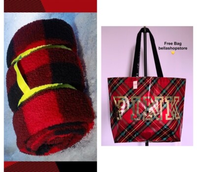 American Eagle AEO Fleece Throw Blanket Plaid Super Soft 50 x 60 Free Bag