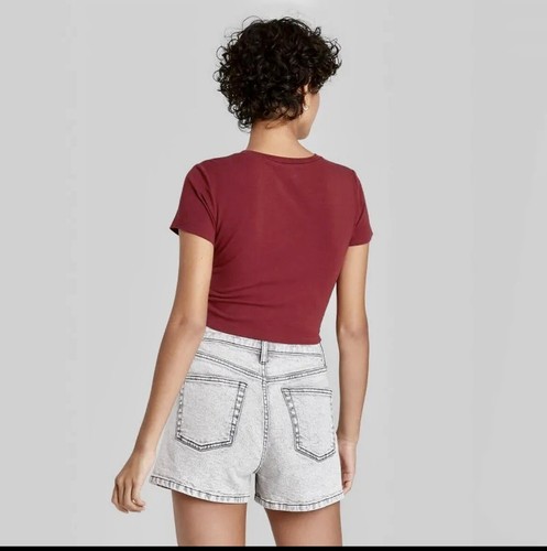 Women's Burgundy Short Sleeve Cropped T-Shirt Wild Fable™ Size L - Picture 4 of 6