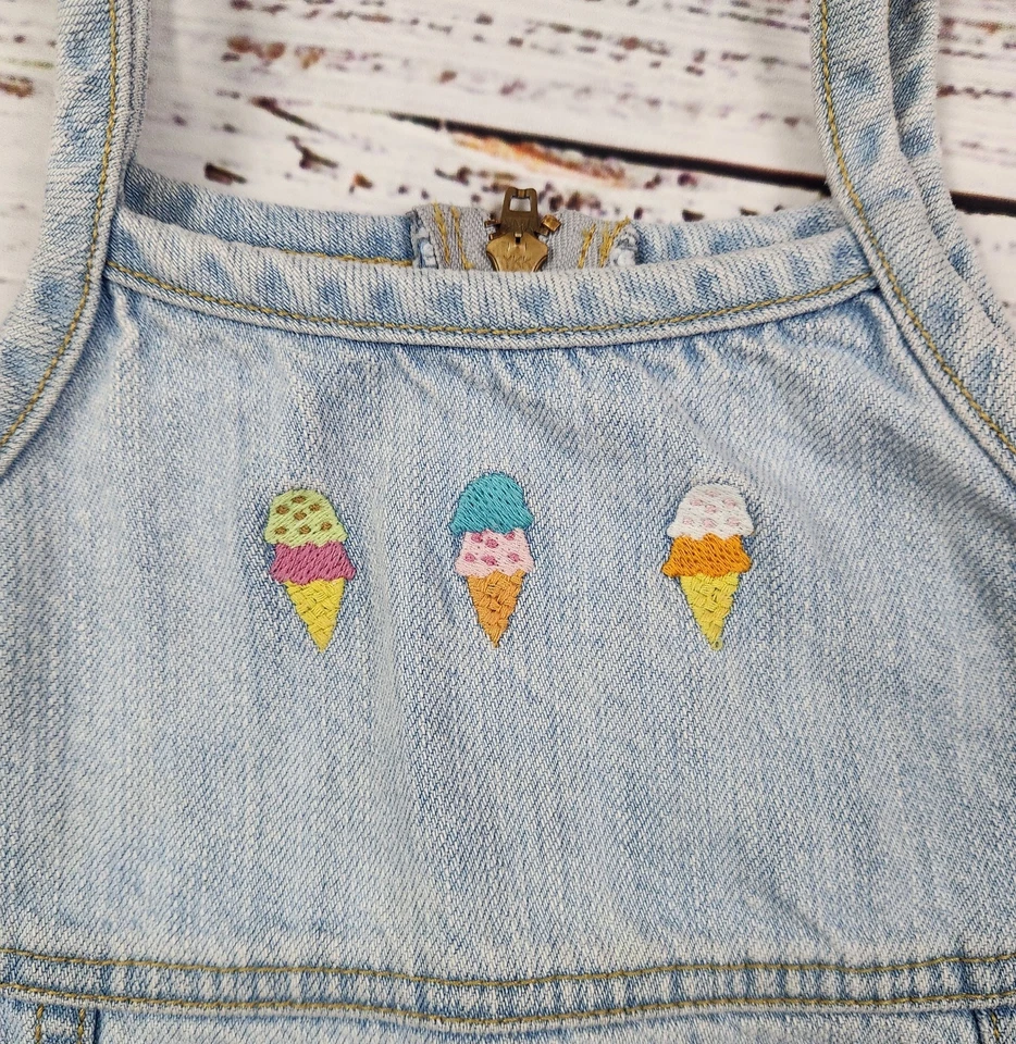 Vintage OshKosh Denim Jumper Dress Girls 4T Ice Cream Embroidery - Image 2 of 4