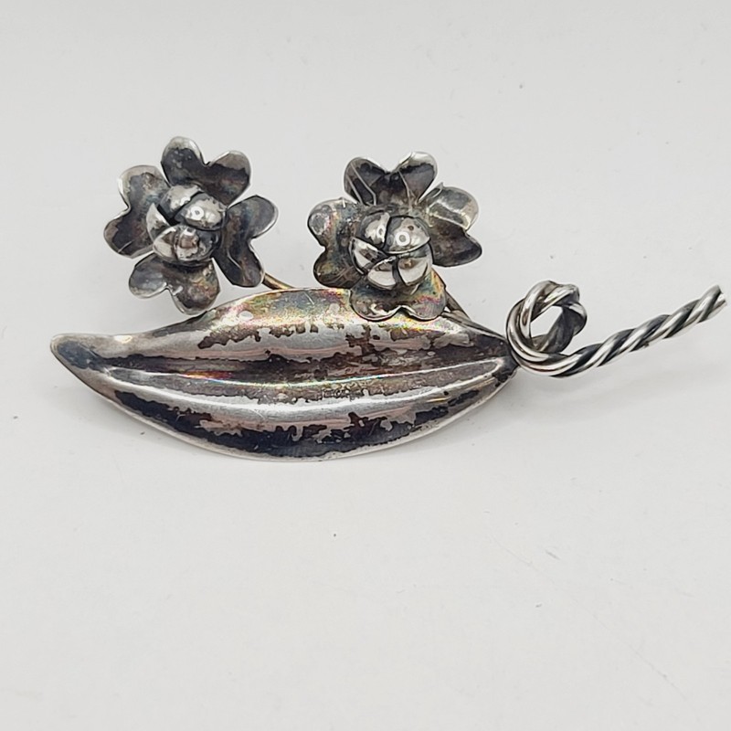 Vintage Handmade Sterling Silver Floral Leaf Brooch Pin 5.57g Modernist