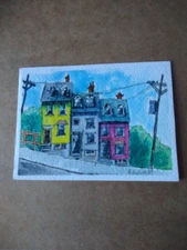 ACEO Original Landscape Mountain Forest Cottage House Miniature Art O 3