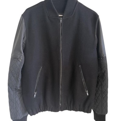 Tim Coppens Wool & Lamb Leather Bomber Jacket Black Made in USA Italian Fabric L