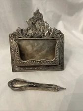 American Art Nouveau / Victoria Period Silver Plated Business Card Stand Pen!