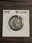 1958 90% Silver George Washington Quarter, Fine Condition
