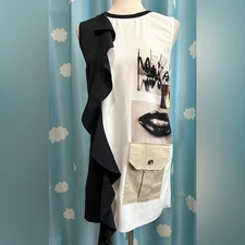 Aviu ruffle patch silkscreen sheath dress